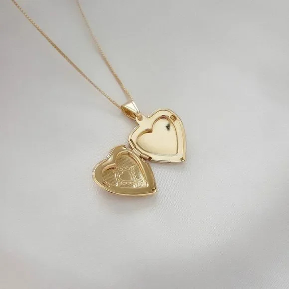 Gold Filled Box Chain Heart Locket Pendant Necklace Picture Necklace - Picture 3 of 5